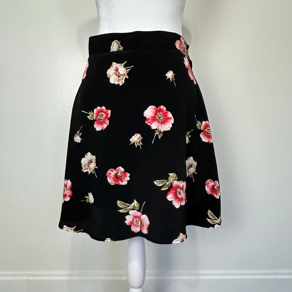 Vintage 90s Floral Mini Skirt Black Pink Cottagecore Grunge Womens 13/14